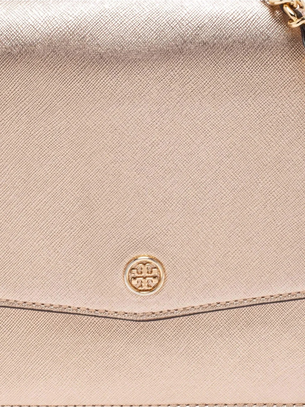 Tory Burch Robinson Chain Wallet Crossbody Rose Gold Metallic Saffiano Leather